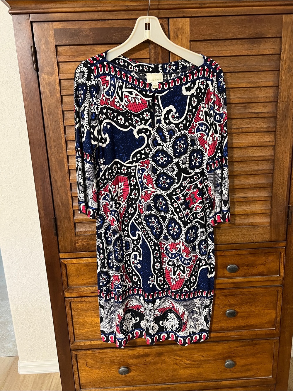 Donna Morgan Navy, Red & White Paisley Midi Dress